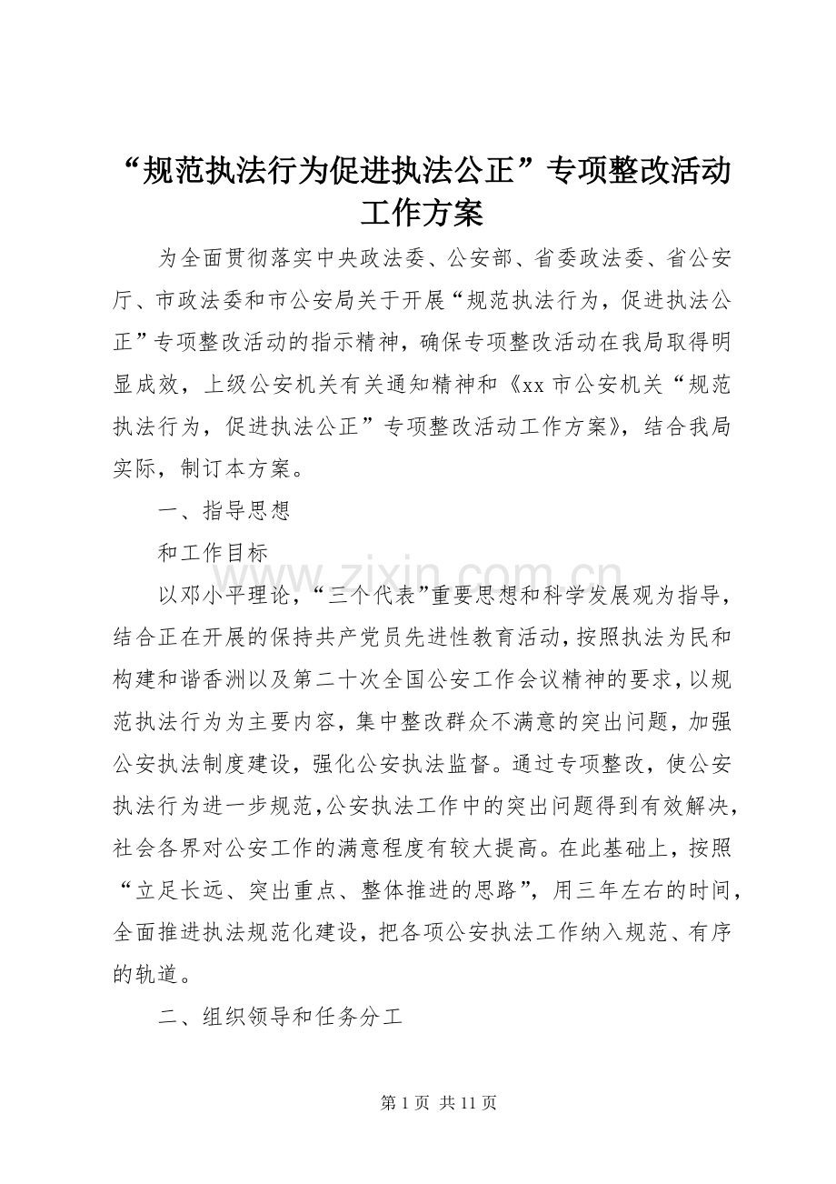 “规范执法行为促进执法公正”专项整改活动工作实施方案.docx_第1页