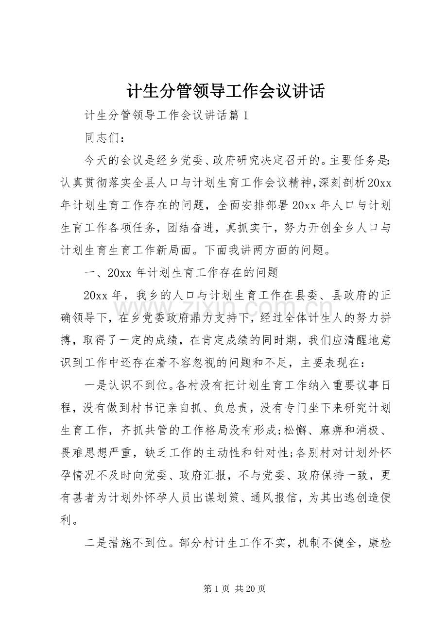 计生分管领导工作会议讲话.docx_第1页