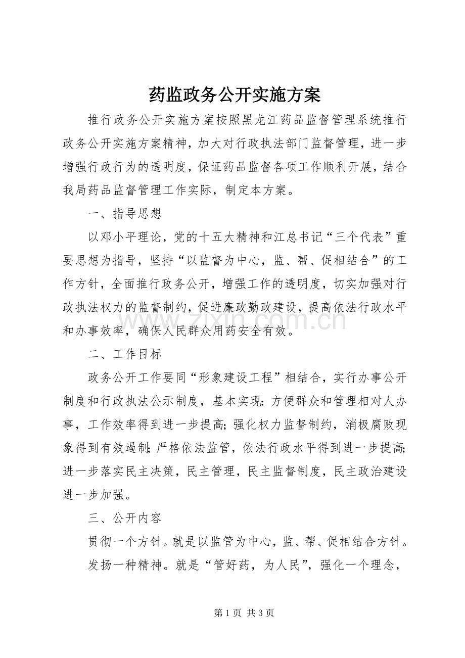 药监政务公开方案 .docx_第1页