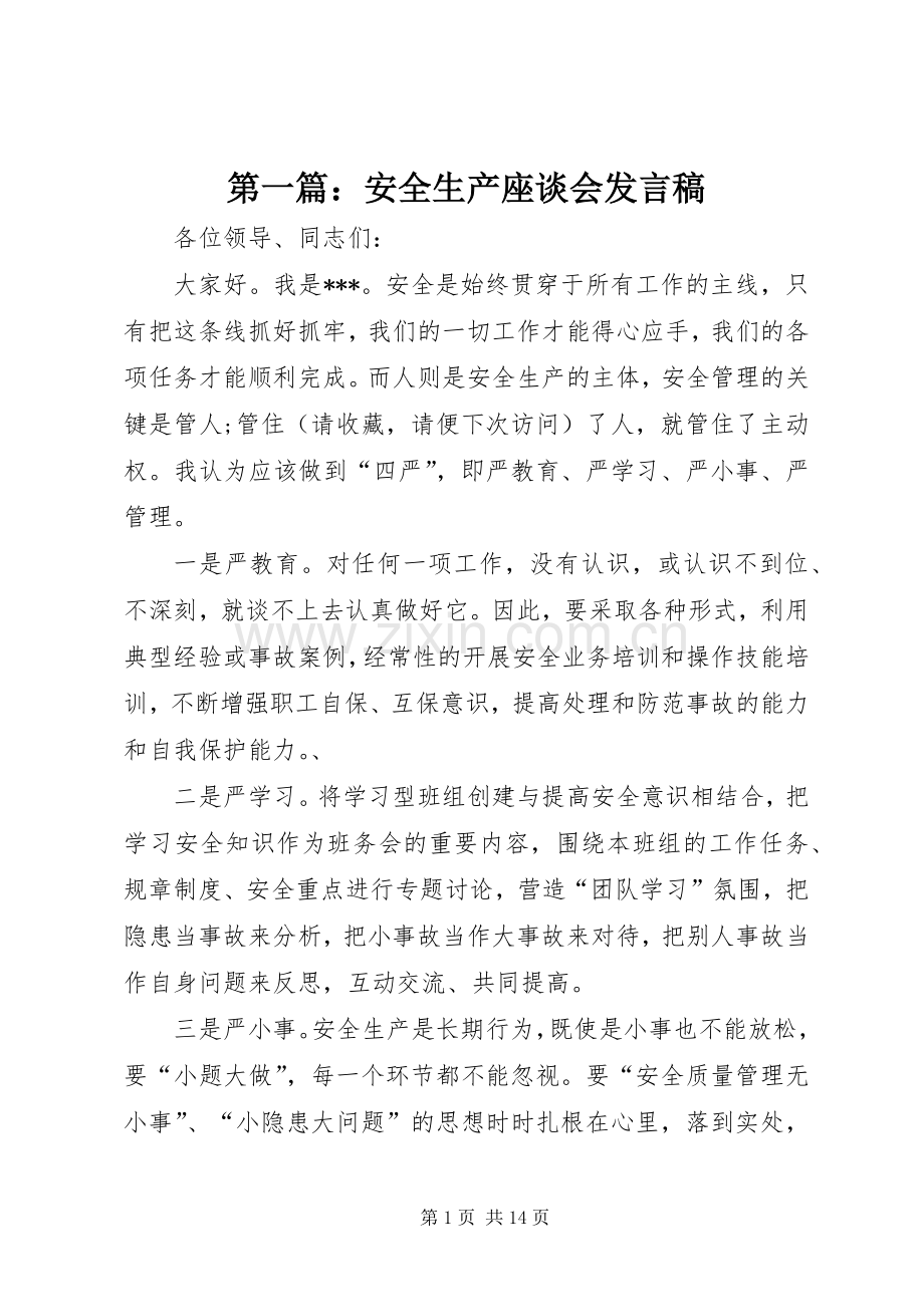 第一篇：安全生产座谈会发言.docx_第1页