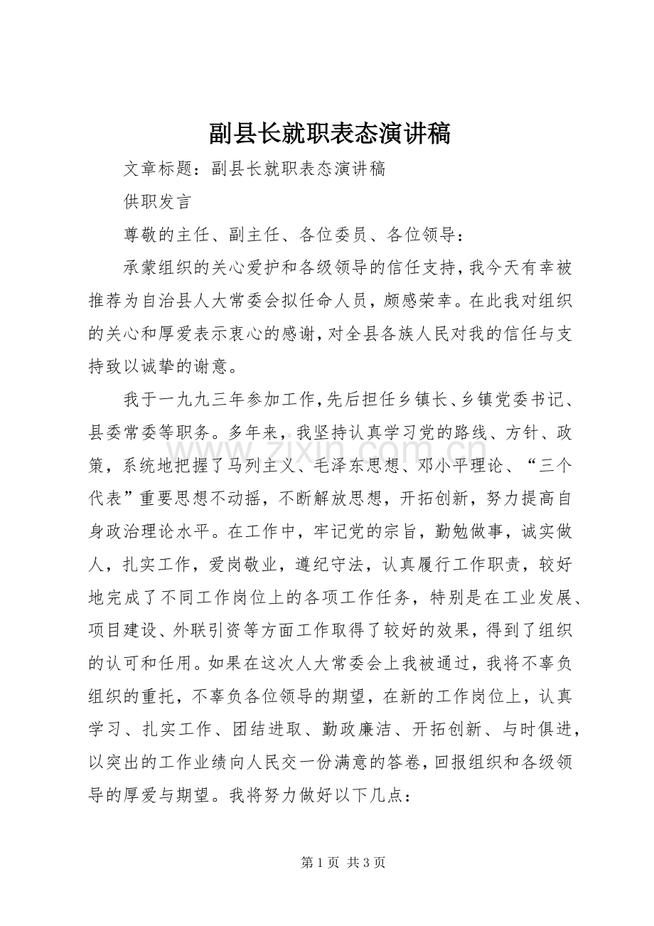 副县长就职表态演讲稿.docx_第1页