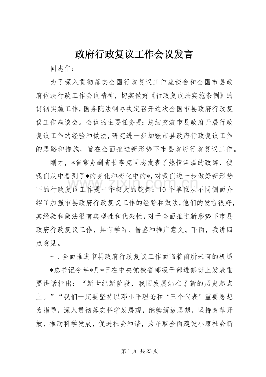 政府行政复议工作会议发言稿.docx_第1页