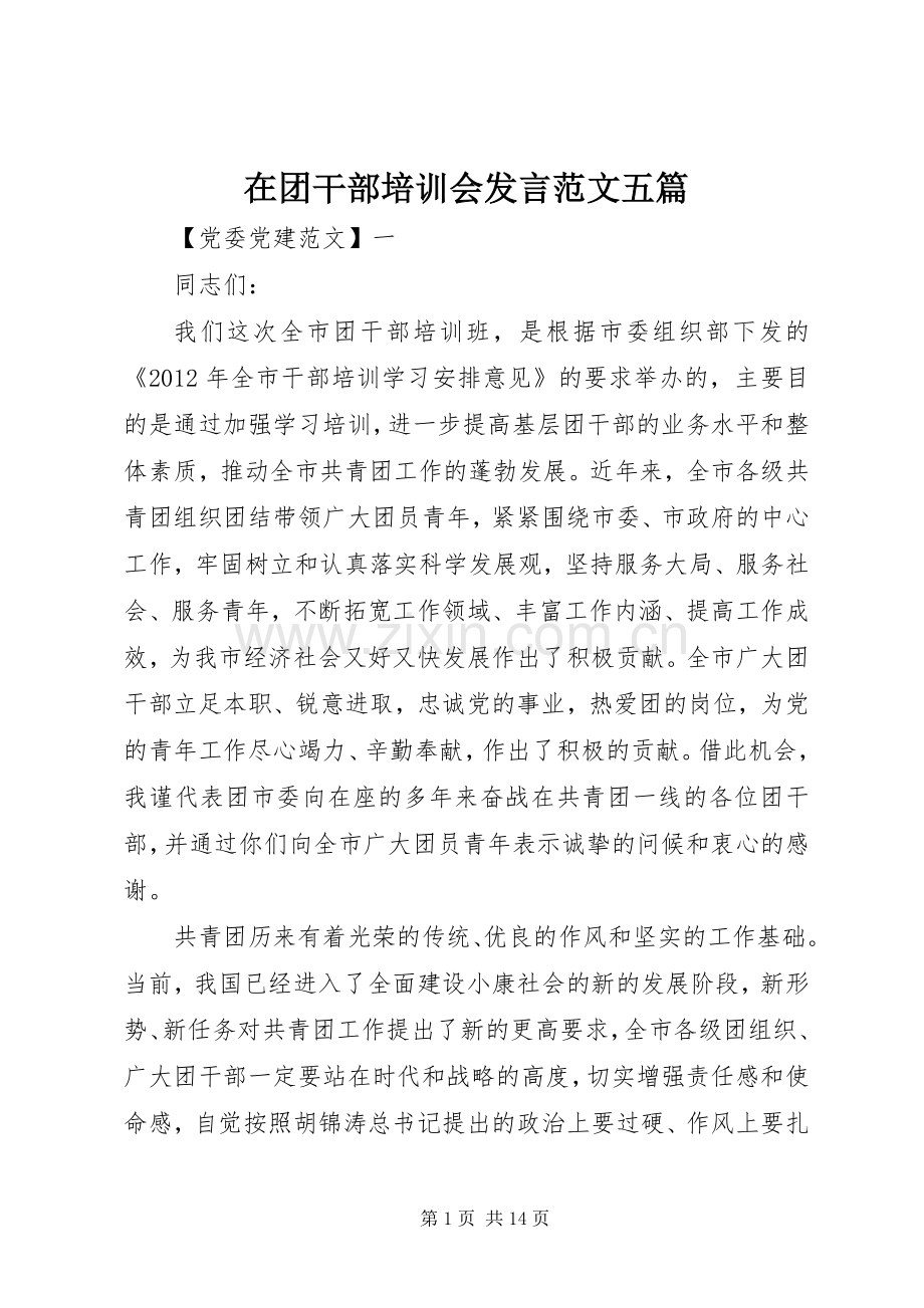 在团干部培训会发言范文五篇.docx_第1页