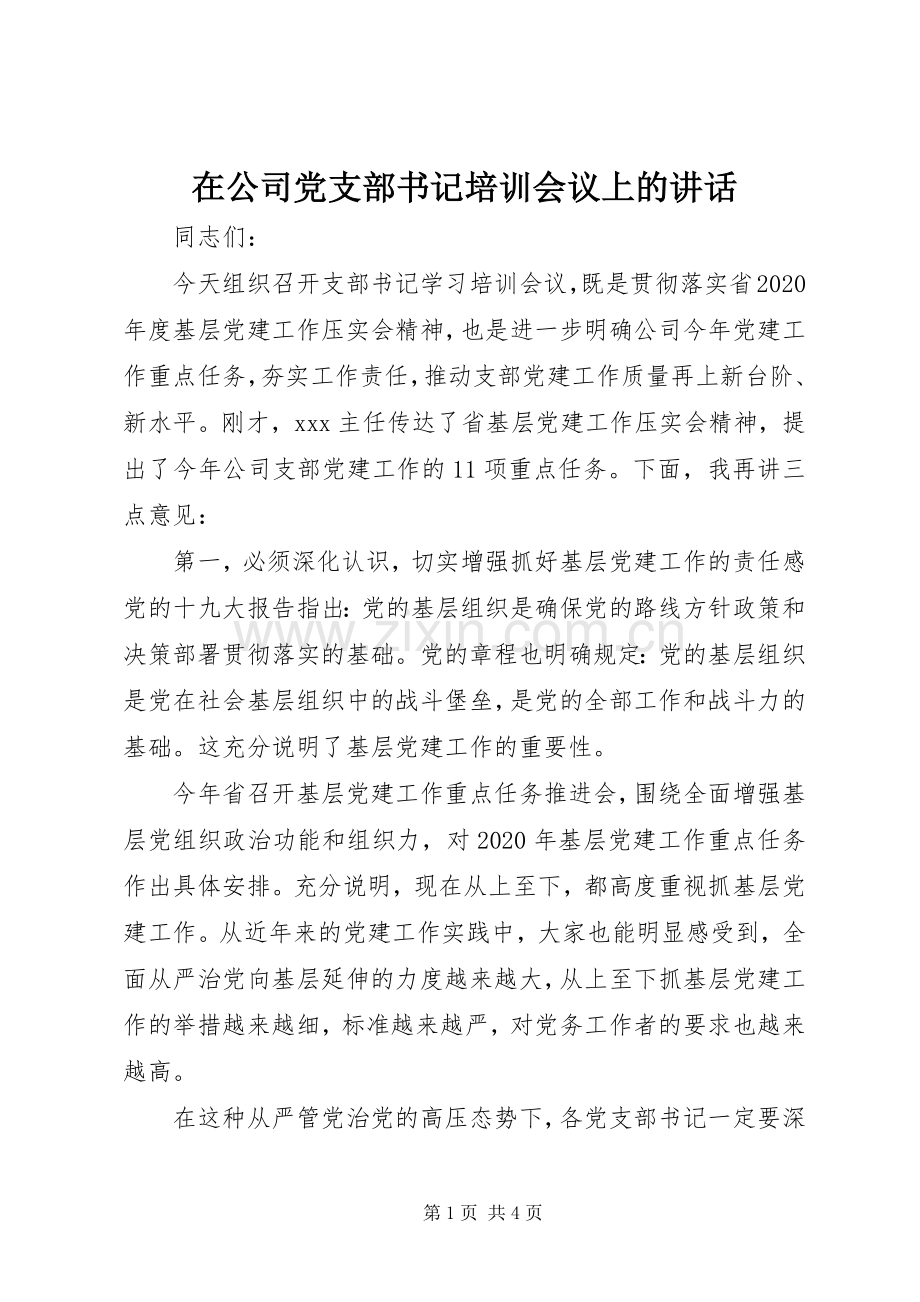 在公司党支部书记培训会议上的讲话.docx_第1页