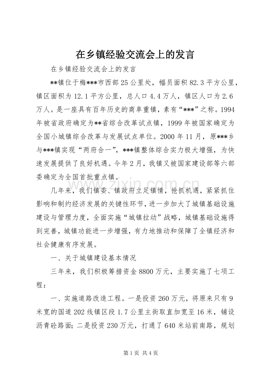 在乡镇经验交流会上的发言稿_1.docx_第1页