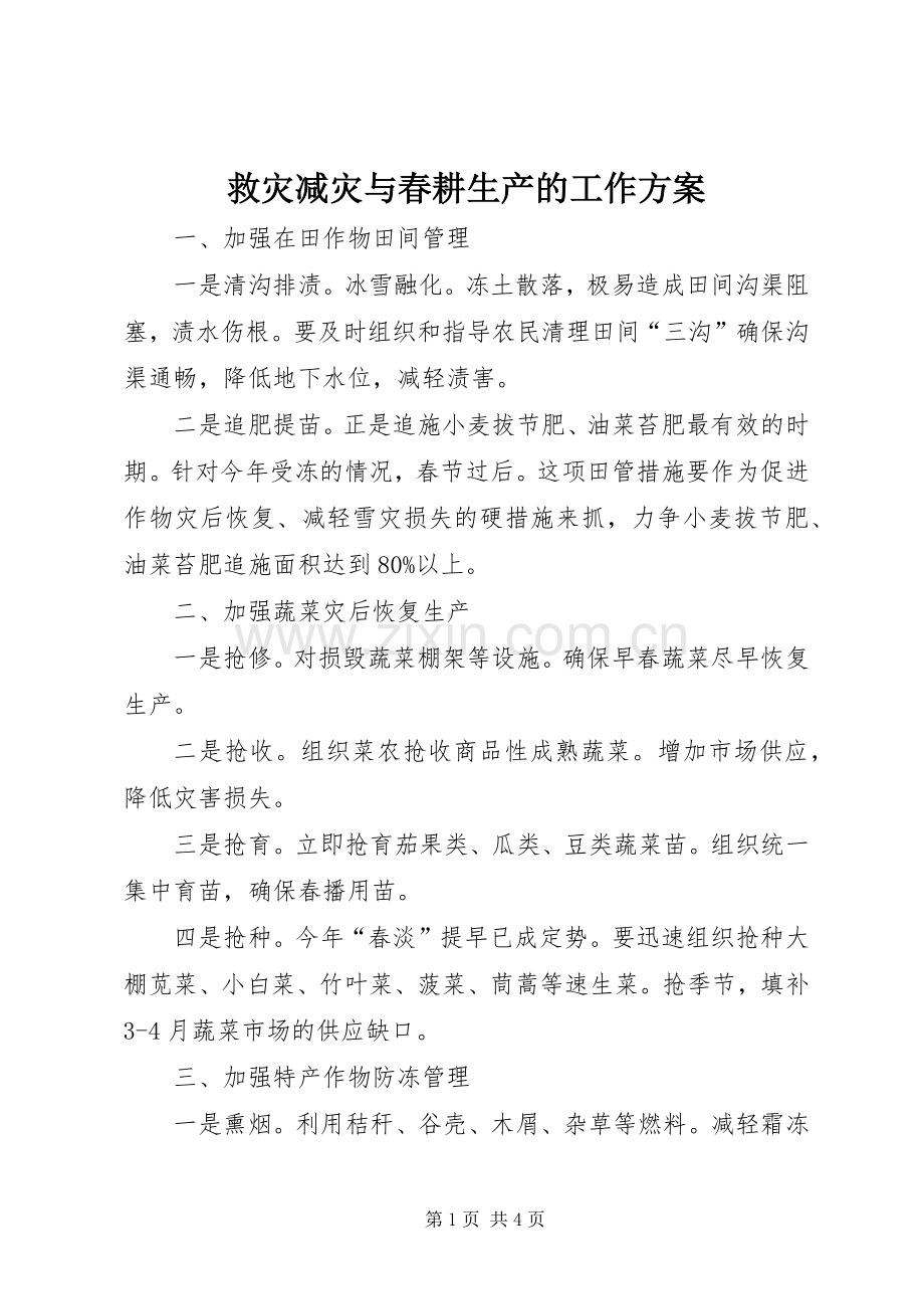 救灾减灾与春耕生产的工作实施方案.docx_第1页