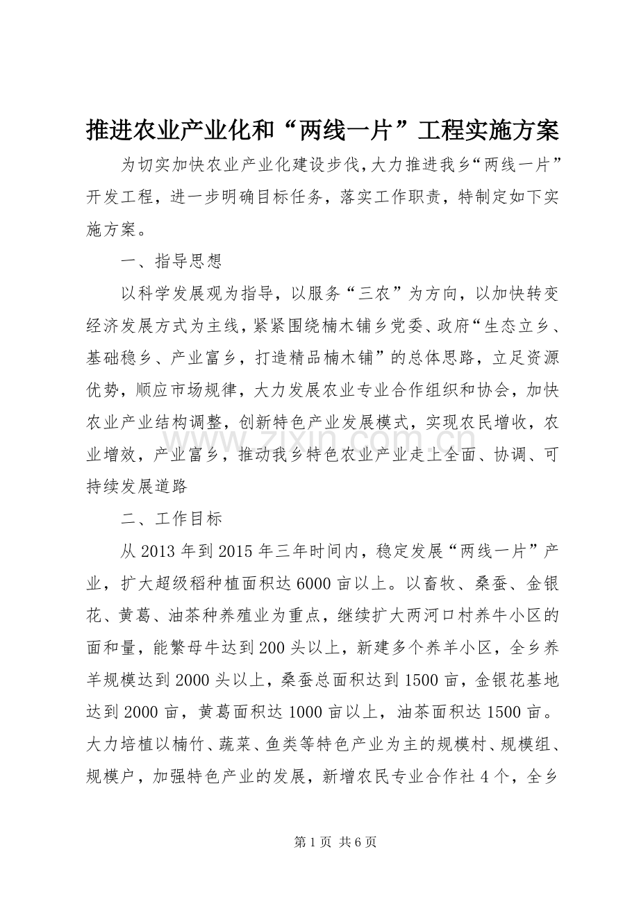 推进农业产业化和“两线一片”工程方案.docx_第1页