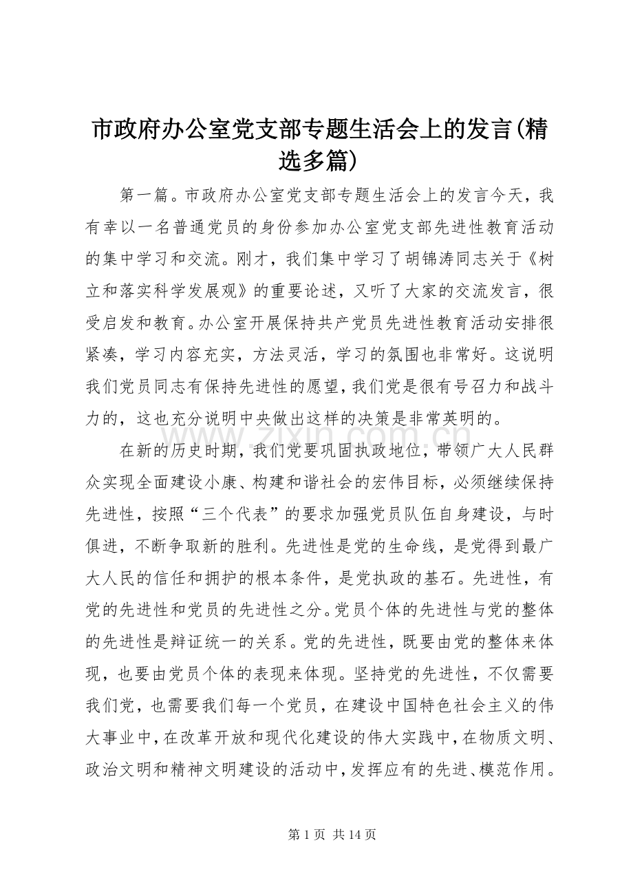 市政府办公室党支部专题生活会上的发言稿(多篇).docx_第1页