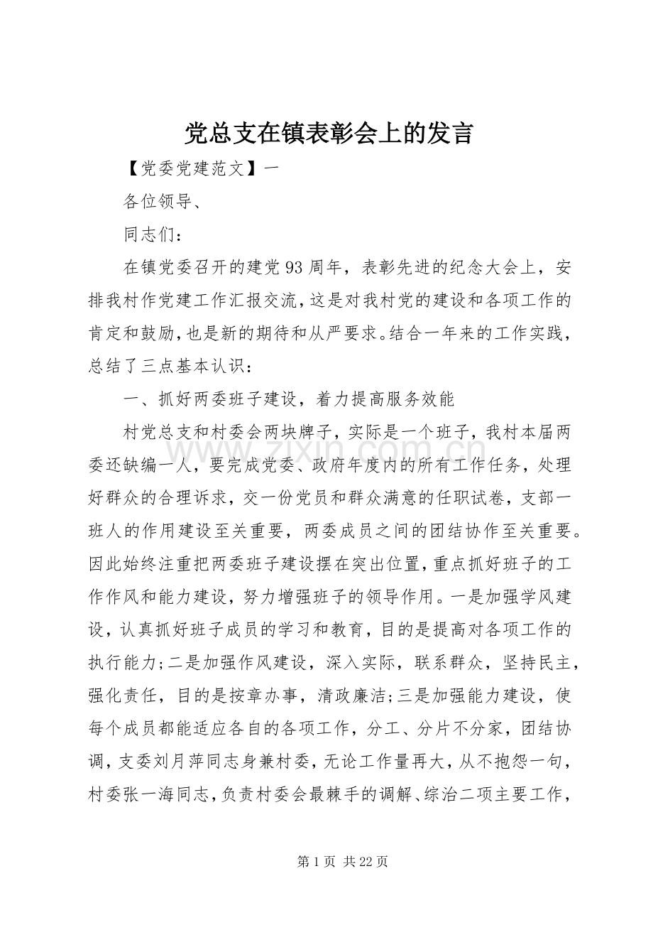 党总支在镇表彰会上的发言稿.docx_第1页