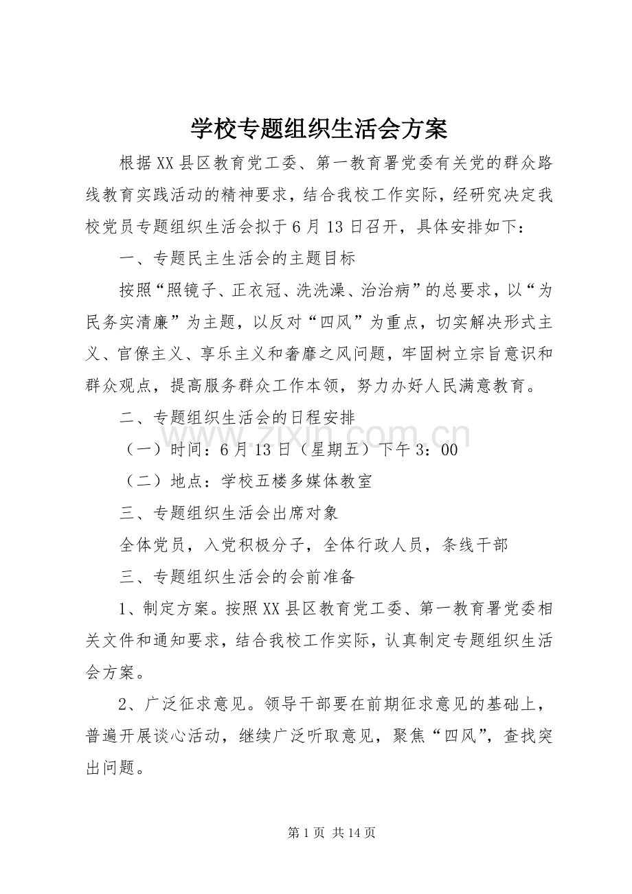 学校专题组织生活会实施方案.docx_第1页