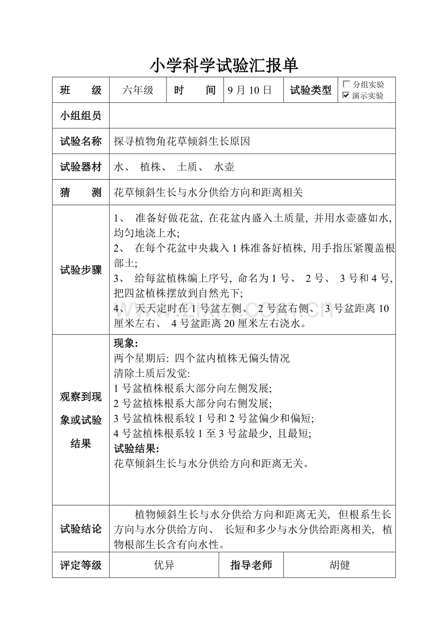 2021年大象版六年级科学上册实验报告单.doc_第2页