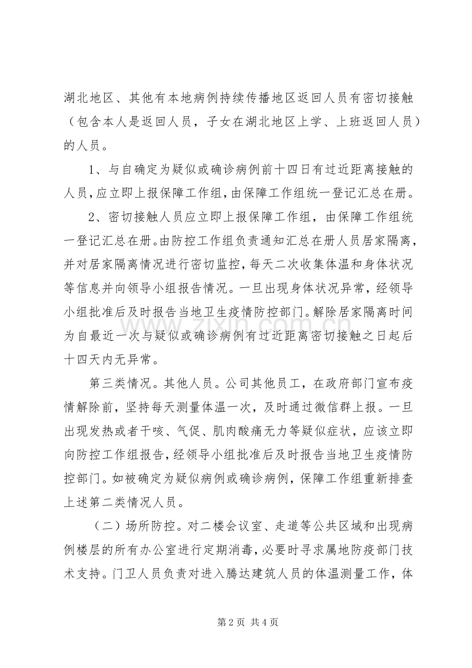 公司应对新型冠状病毒疫情防控工作应急处理预案.docx_第2页