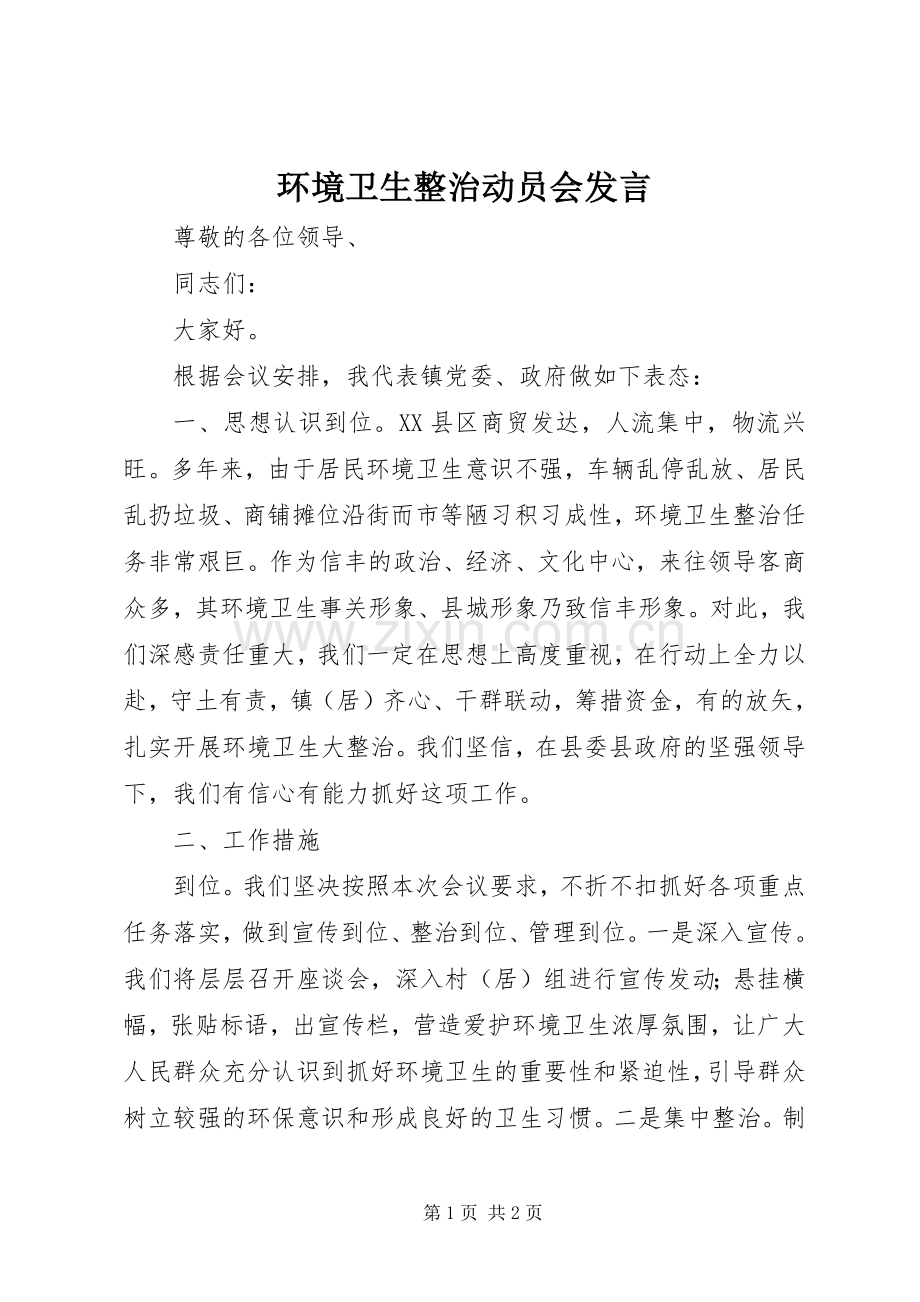 环境卫生整治动员会发言.docx_第1页