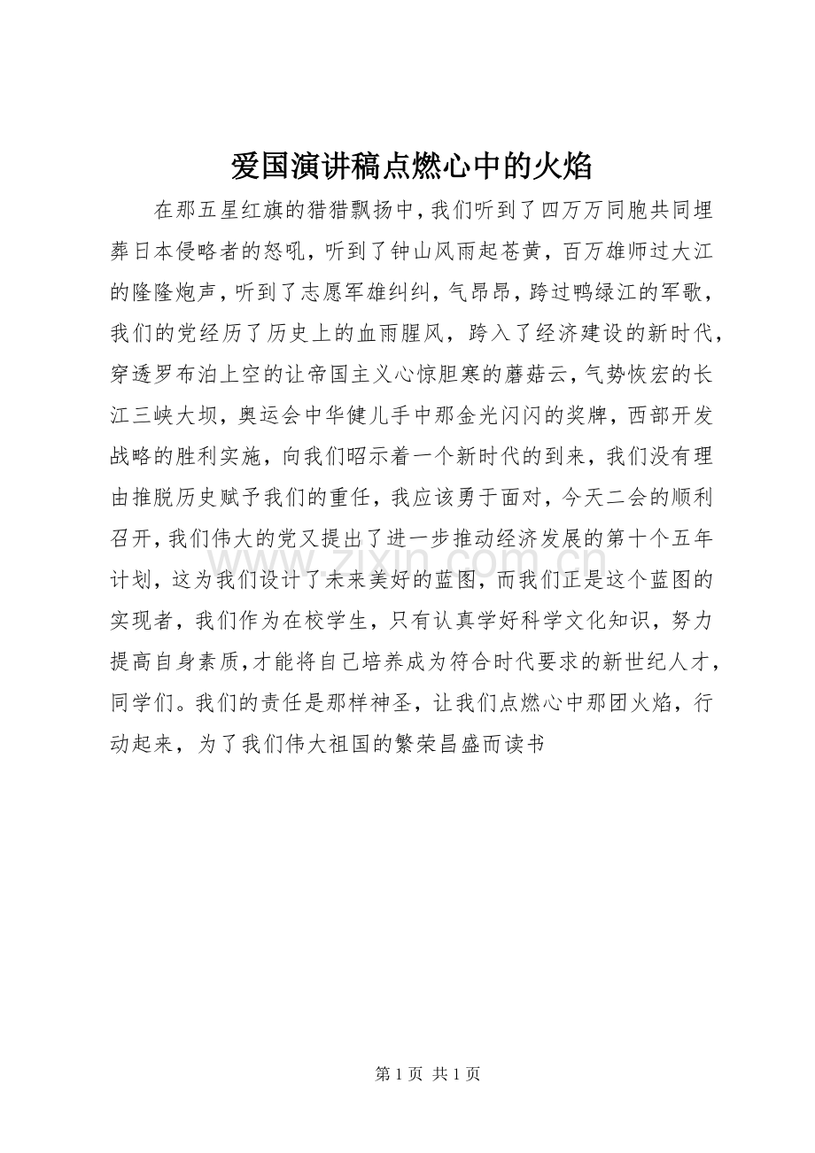 爱国演讲稿点燃心中的火焰.docx_第1页