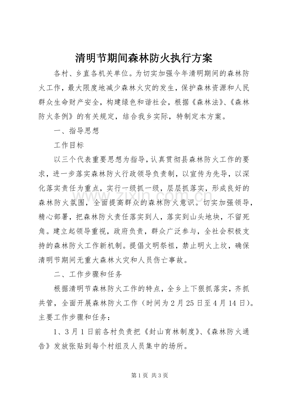 清明节期间森林防火执行实施方案.docx_第1页