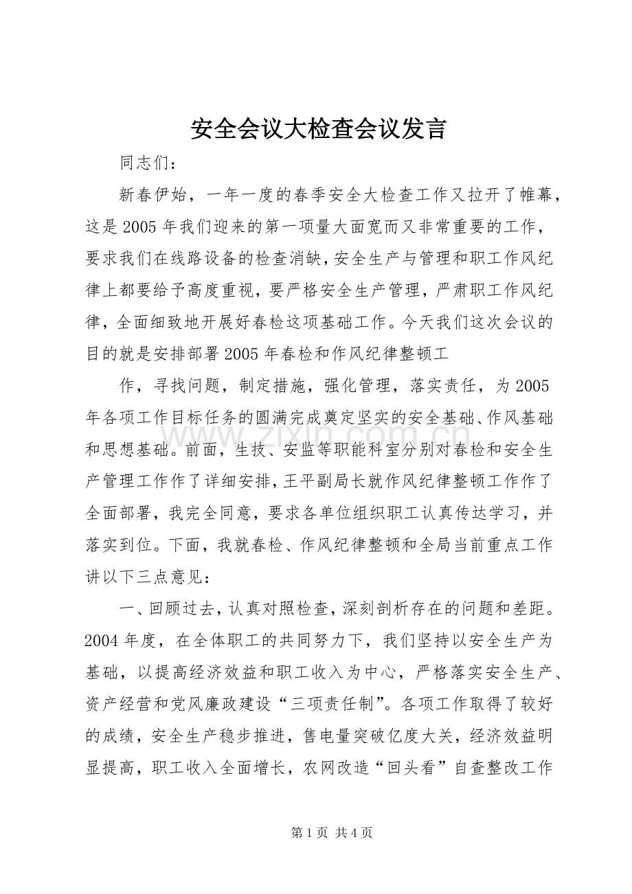 安全会议大检查会议发言材料.docx_第1页