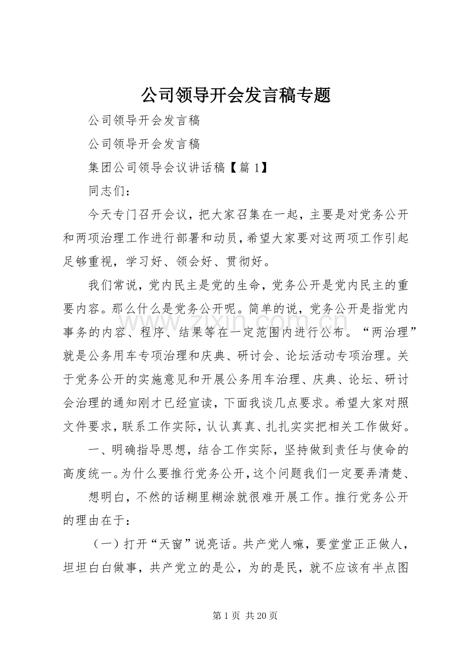 公司领导开会发言稿专题.docx_第1页