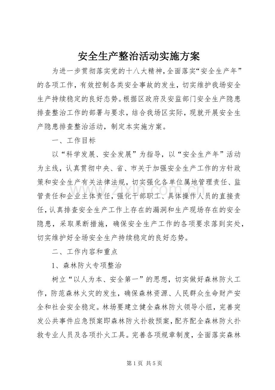 安全生产整治活动方案.docx_第1页