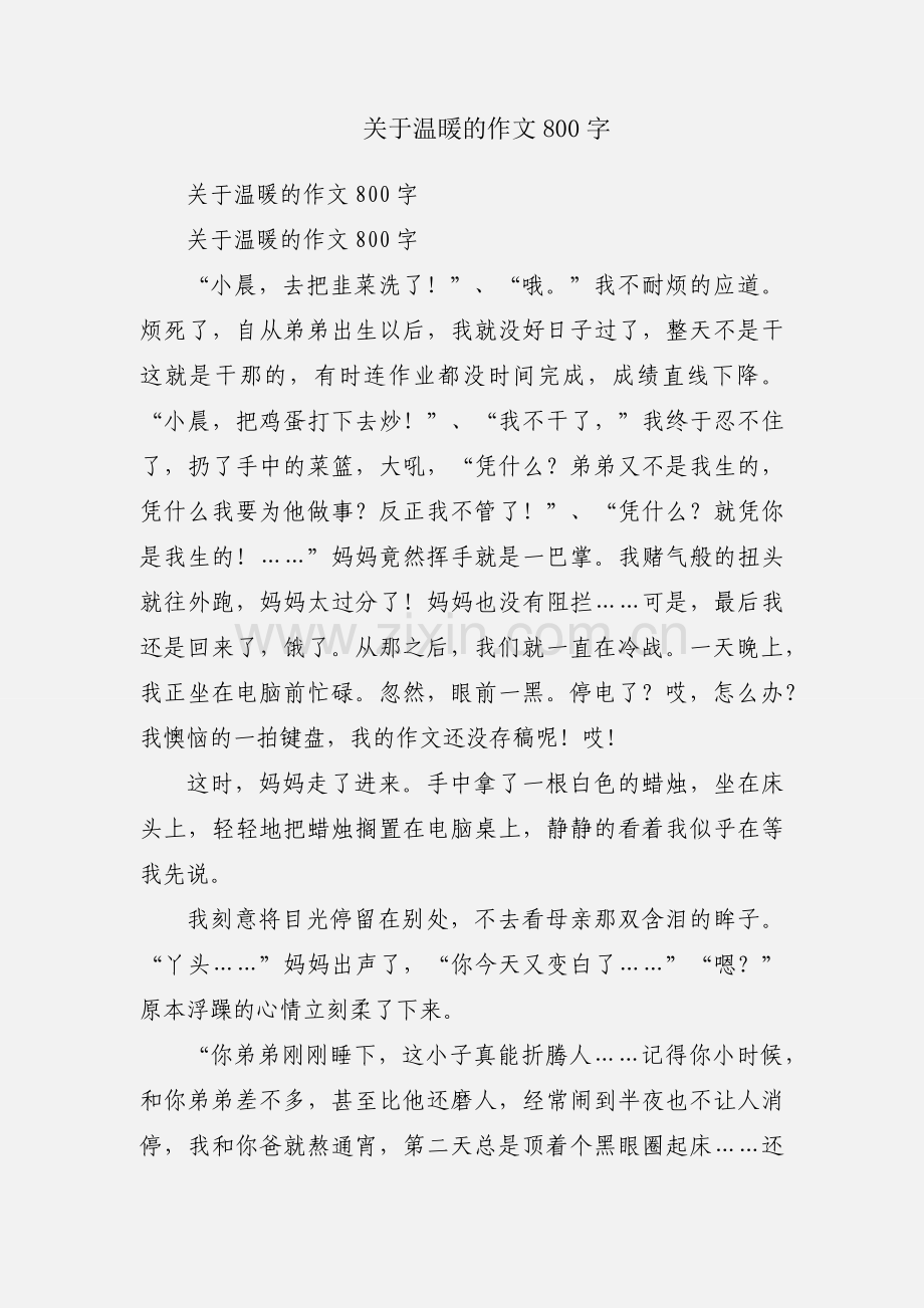 关于温暖的作文800字.docx_第1页