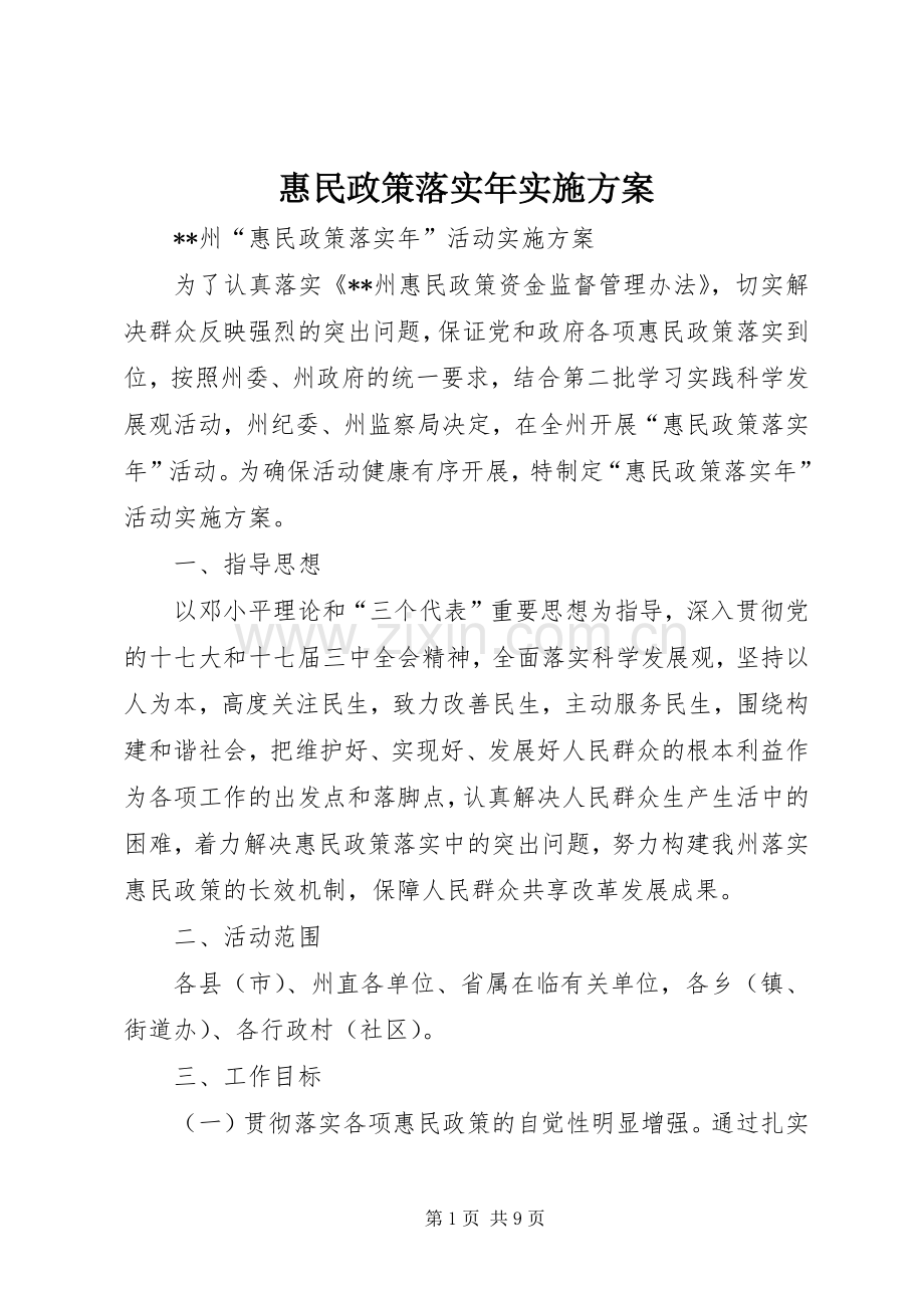 惠民政策落实年方案.docx_第1页