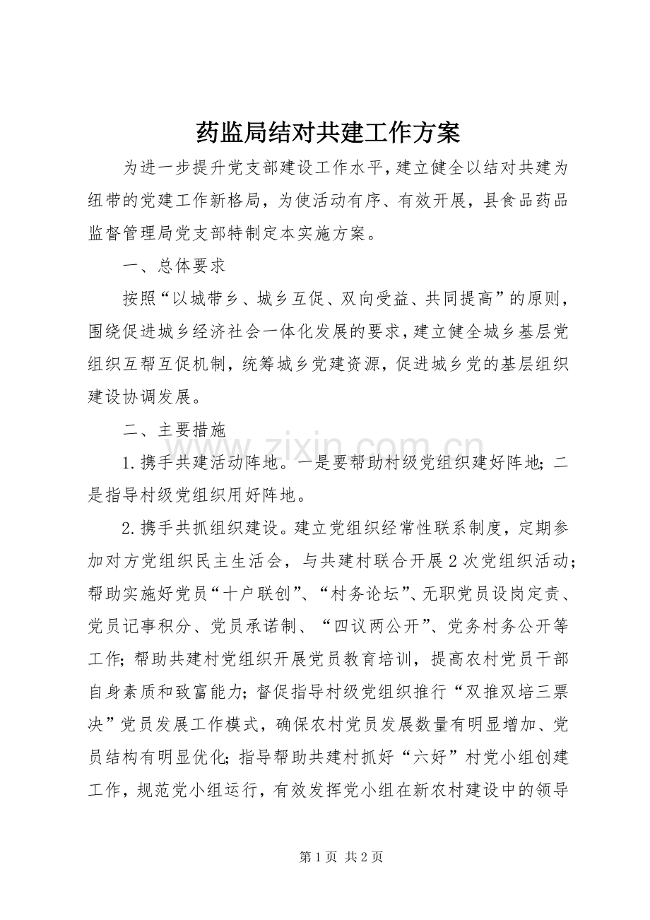 药监局结对共建工作实施方案.docx_第1页