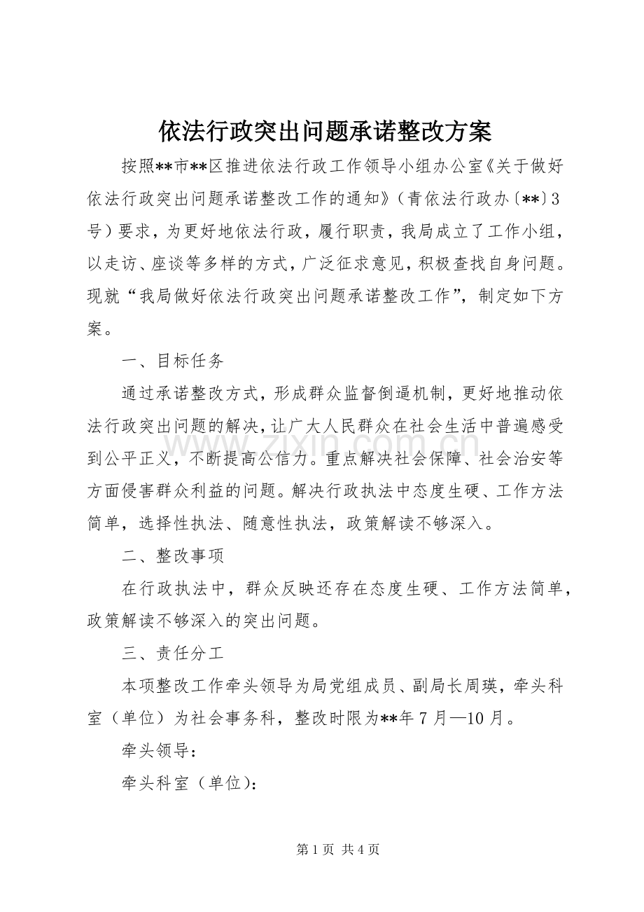 依法行政突出问题承诺整改实施方案 .docx_第1页