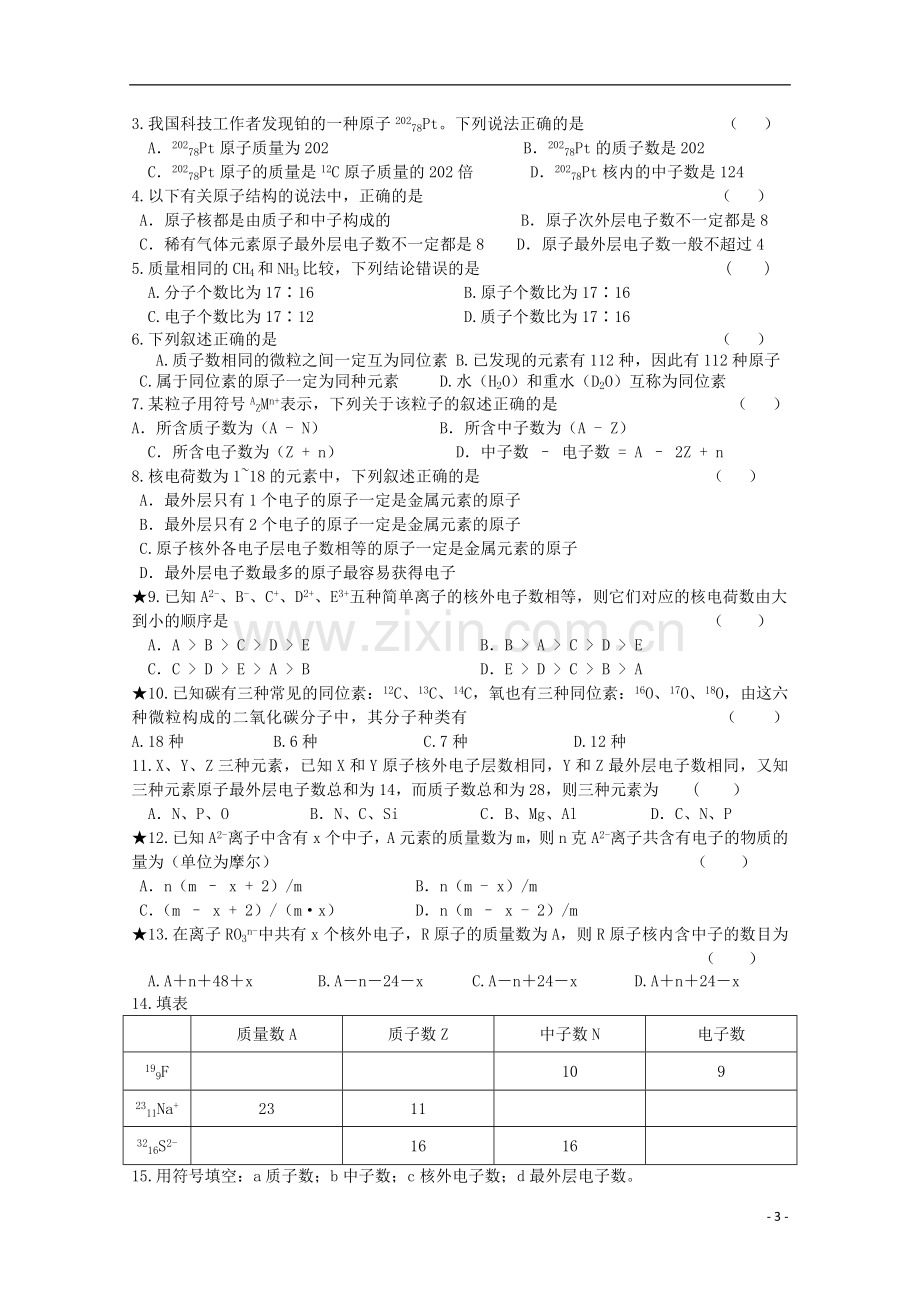 江苏省常州市高一化学《原子结构、同位素》学案.doc_第3页