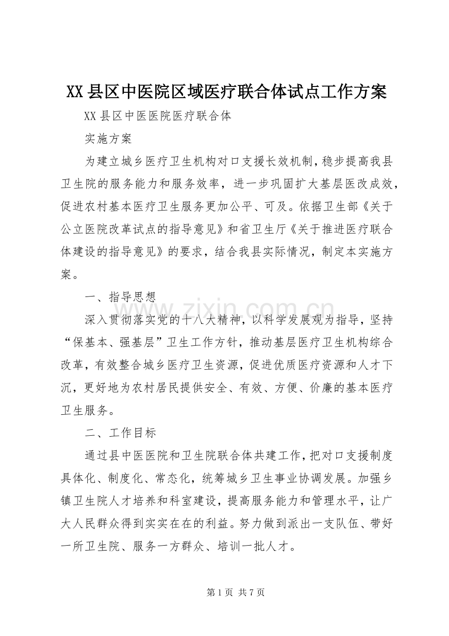 XX县区中医院区域医疗联合体试点工作实施方案 .docx_第1页