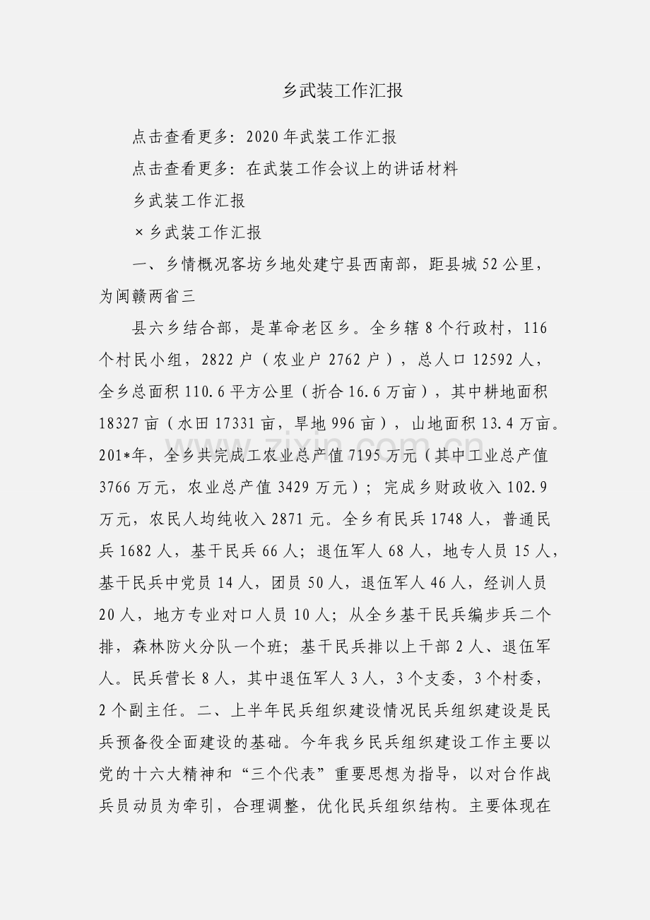 乡武装工作汇报.docx_第1页