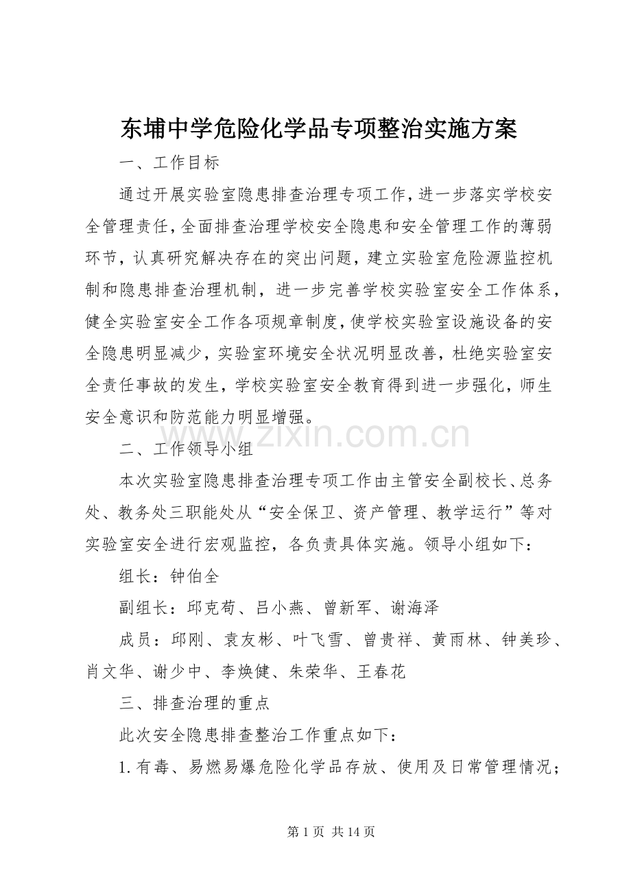 东埔中学危险化学品专项整治方案.docx_第1页