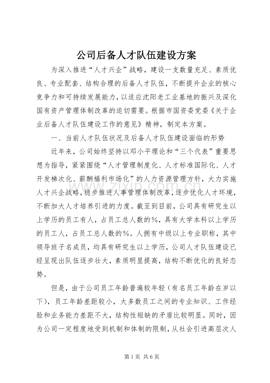 公司后备人才队伍建设实施方案 .docx_第1页