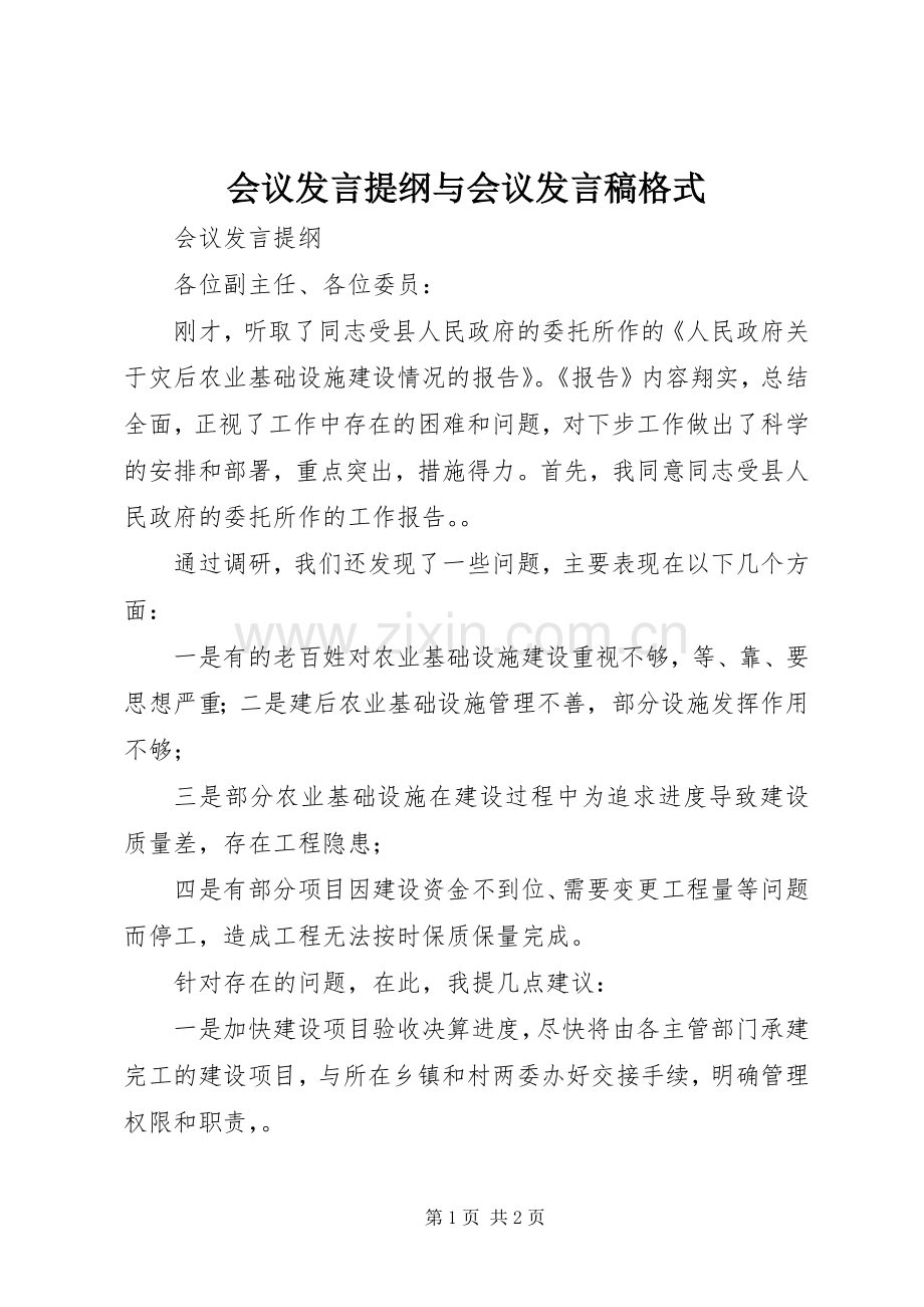 会议发言提纲与会议发言稿格式.docx_第1页