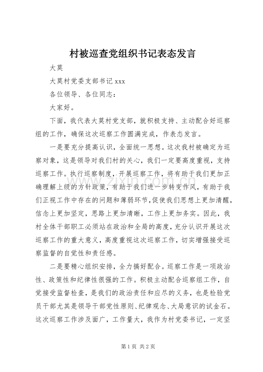 村被巡查党组织书记表态发言.docx_第1页