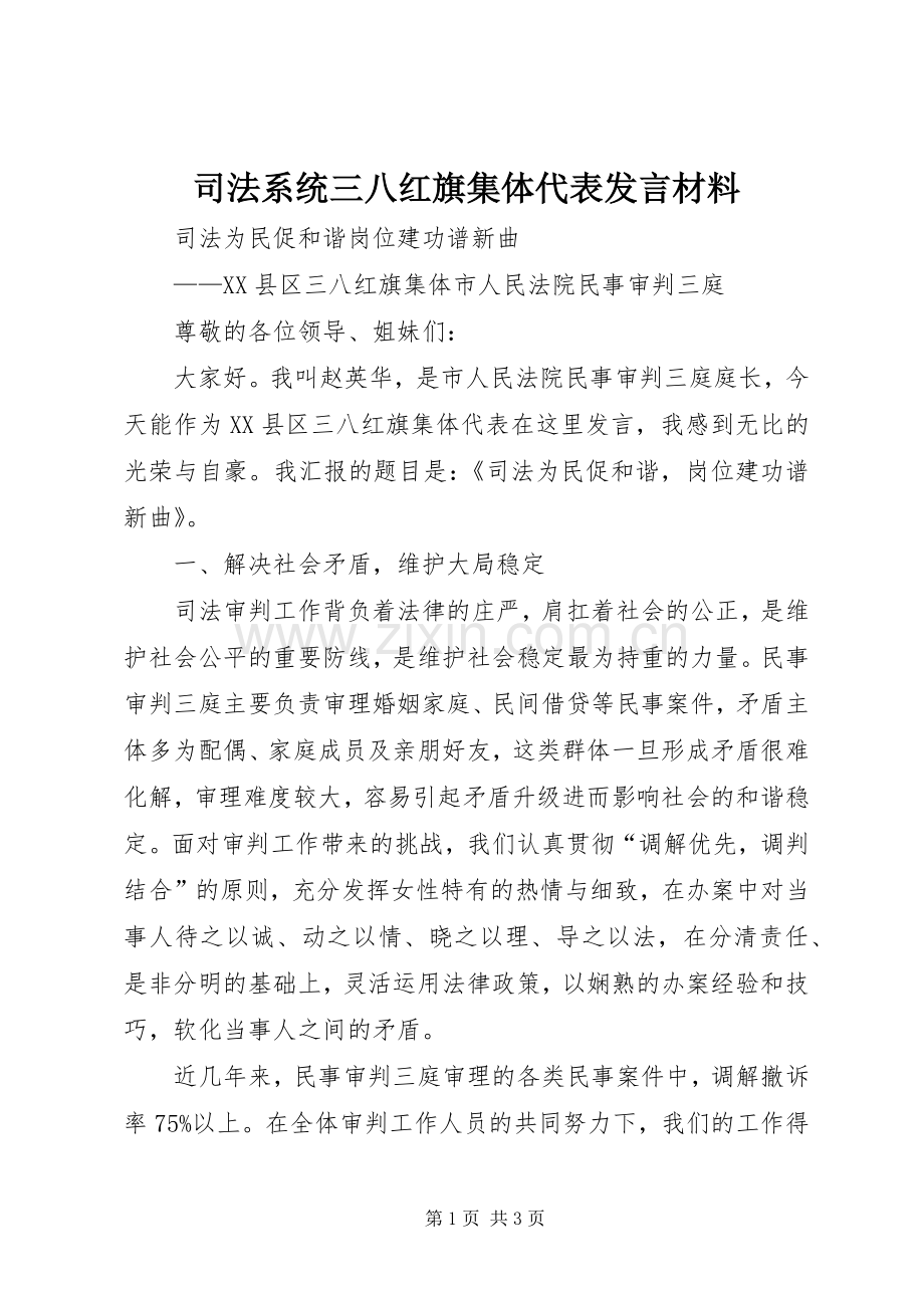 司法系统三八红旗集体代表发言材料.docx_第1页