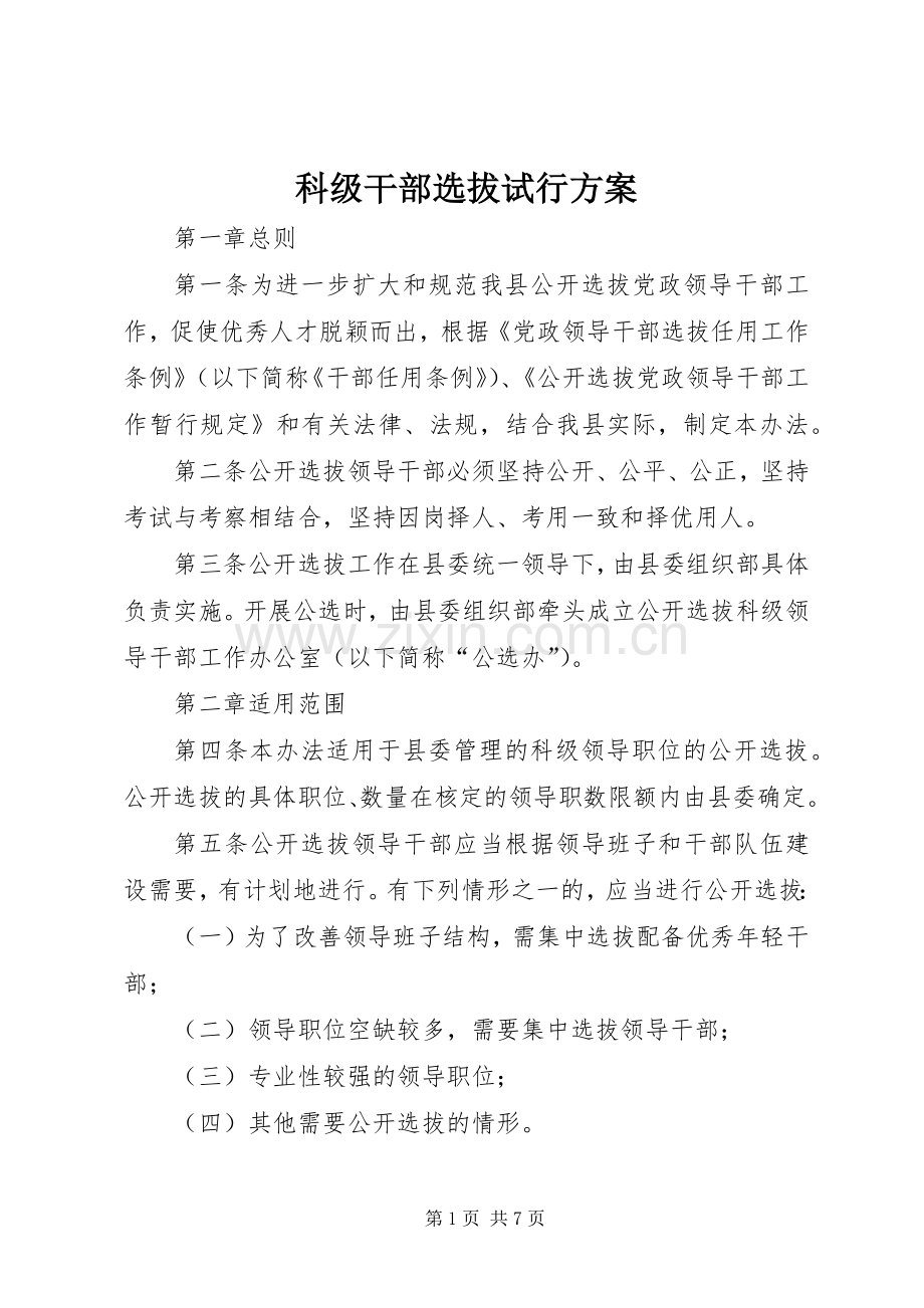 科级干部选拔试行实施方案.docx_第1页