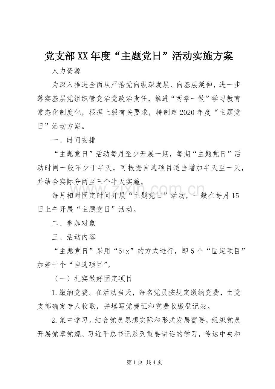 党支部XX年度“主题党日”活动方案.docx_第1页