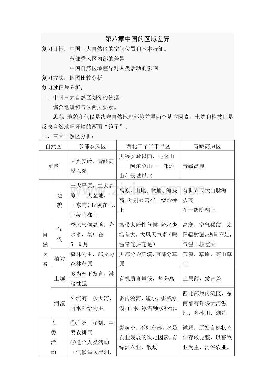 《中国的区域差异》教案.doc_第1页