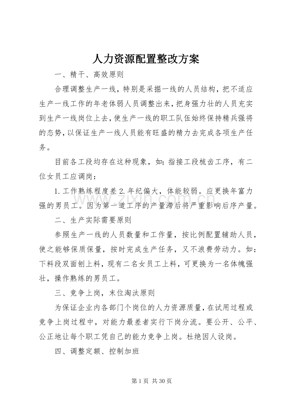 人力资源配置整改实施方案.docx_第1页