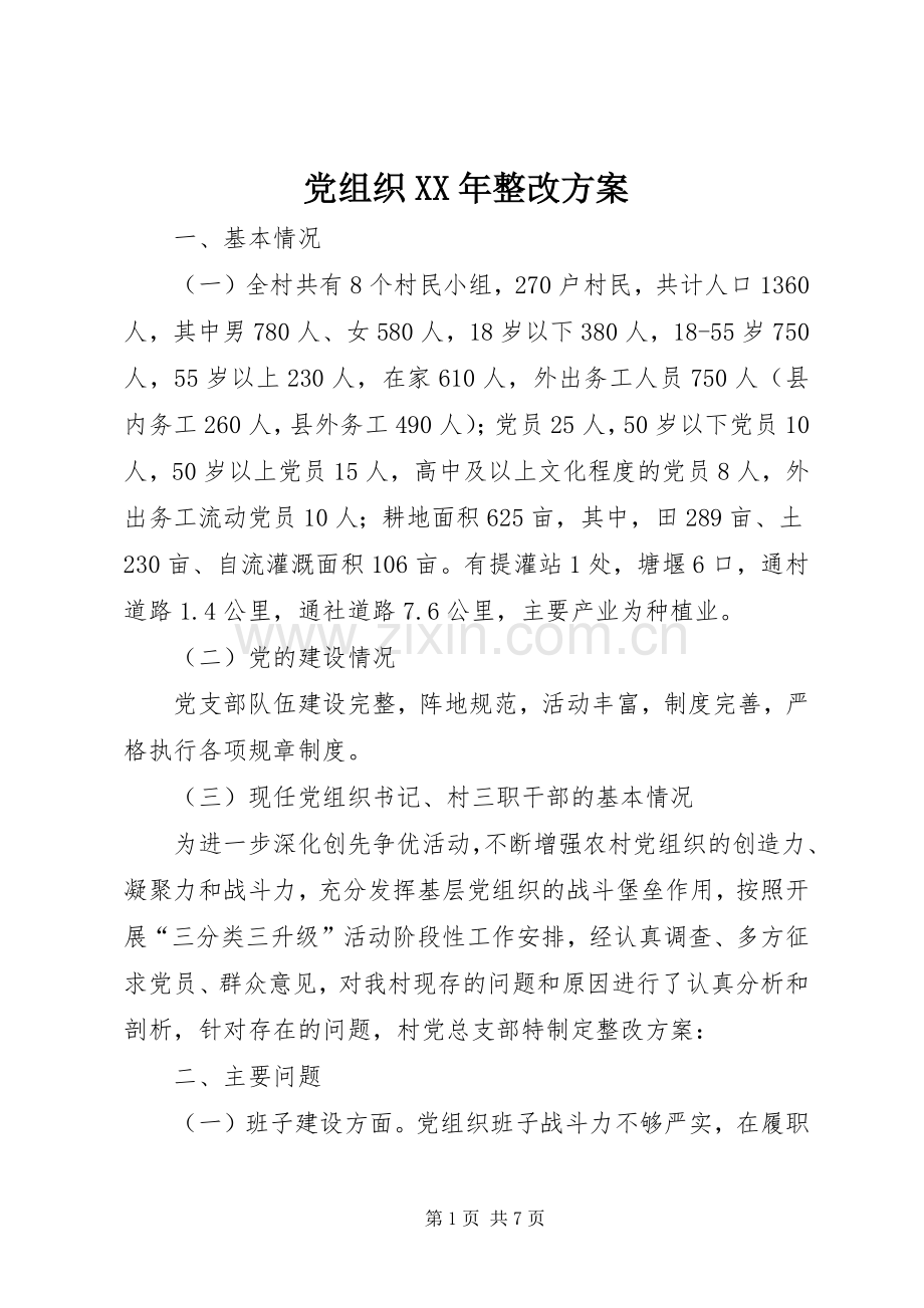 党组织XX年整改实施方案.docx_第1页