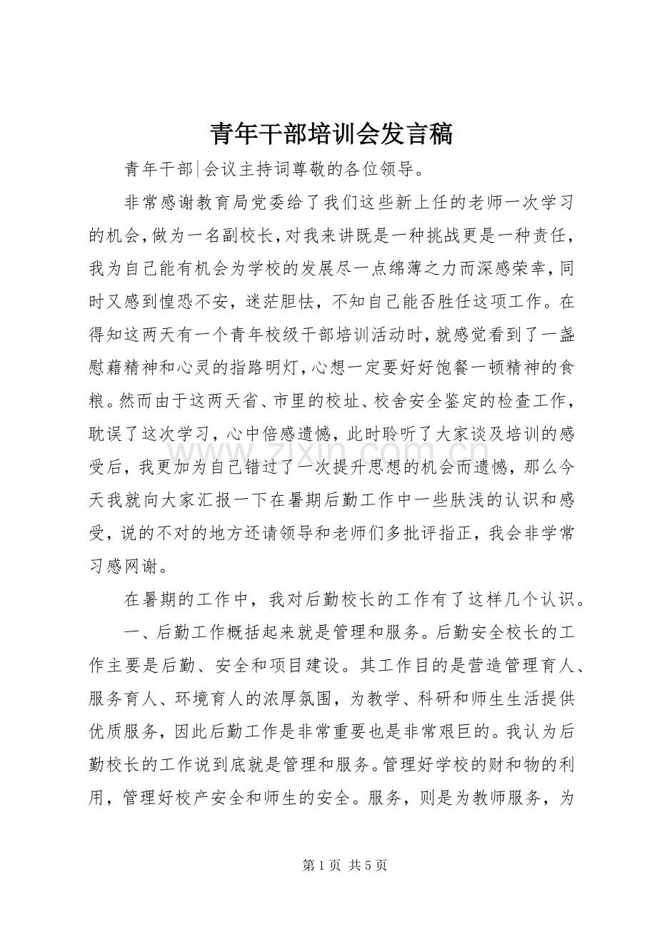 青年干部培训会发言稿.docx_第1页