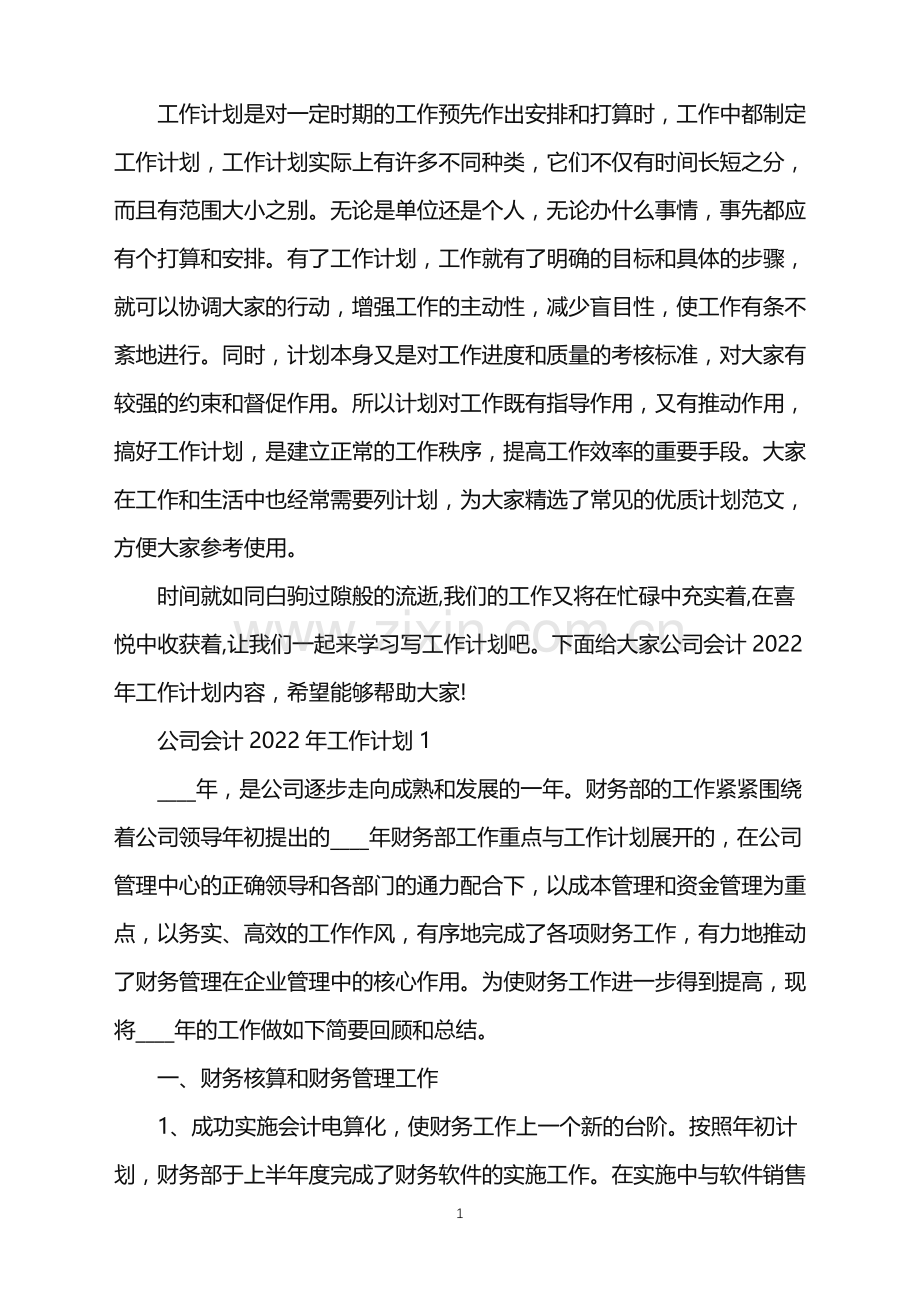 公司会计2022年工作计划.doc_第1页