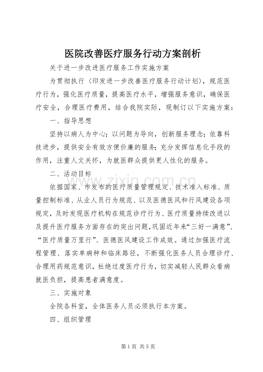 医院改善医疗服务行动实施方案剖析 .docx_第1页