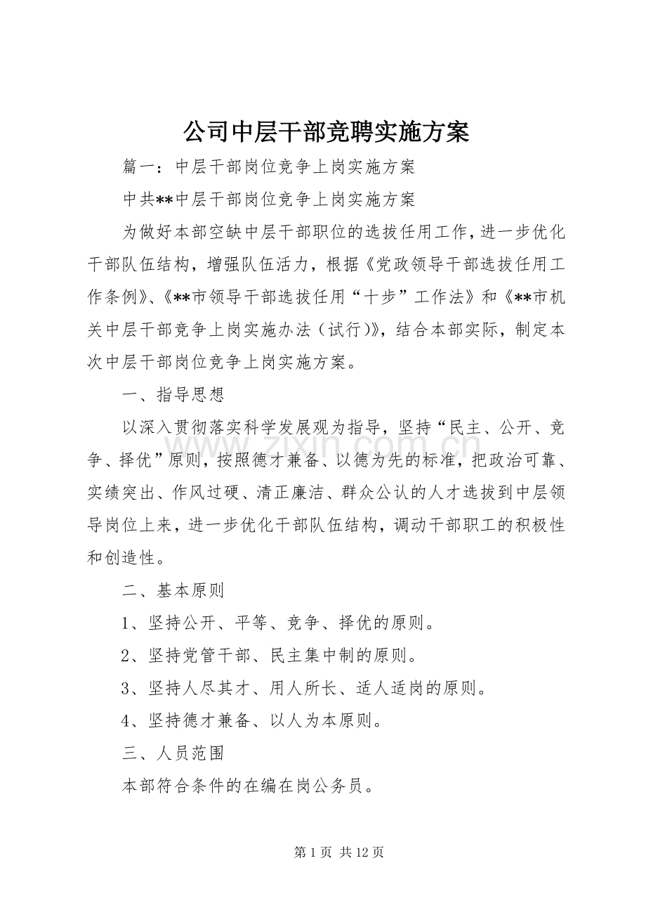 公司中层干部竞聘方案.docx_第1页