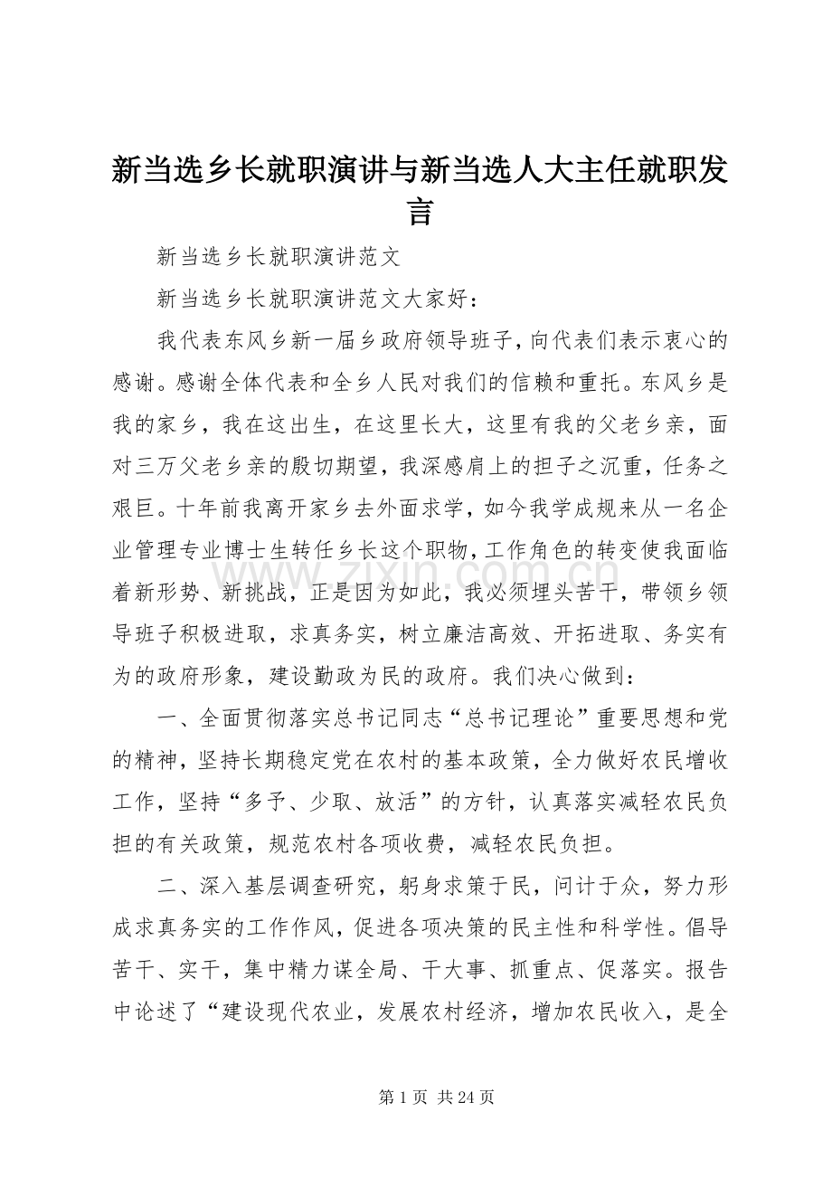 新当选乡长就职演讲与新当选人大主任就职发言.docx_第1页