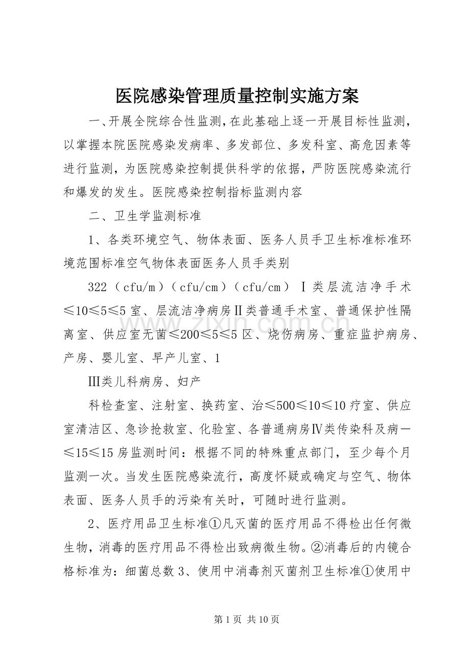 医院感染管理质量控制方案.docx_第1页