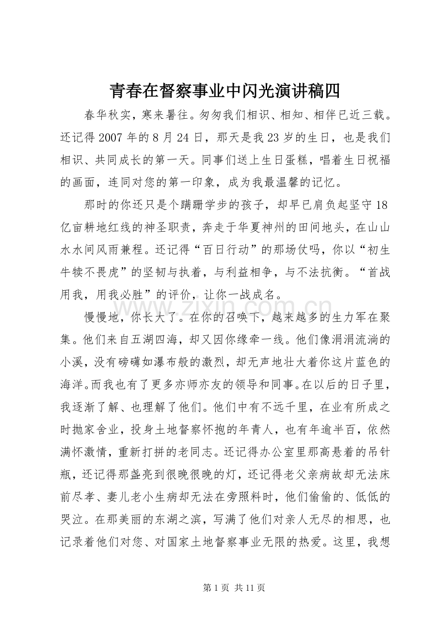 青春在督察事业中闪光演讲稿四.docx_第1页