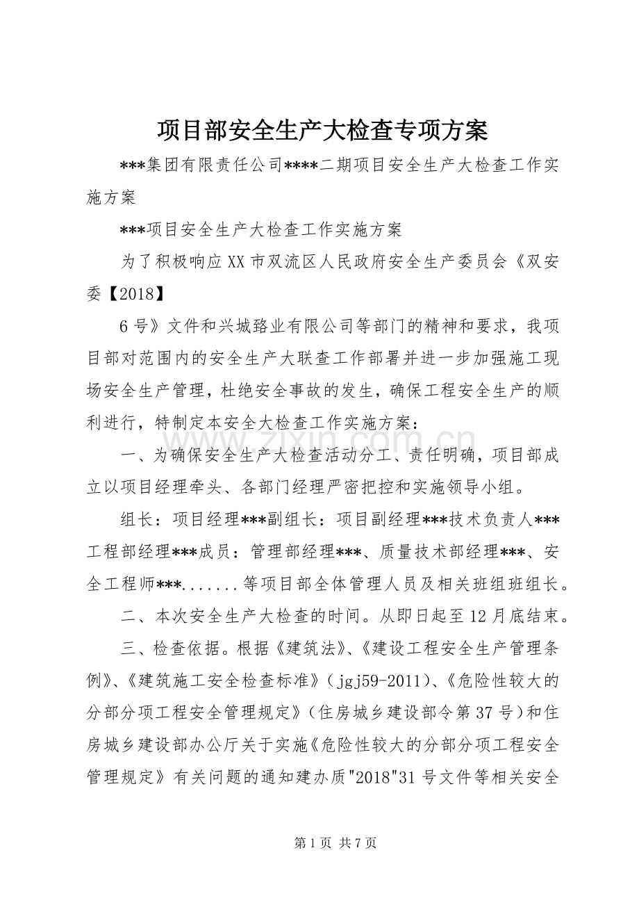 项目部安全生产大检查专项实施方案.docx_第1页