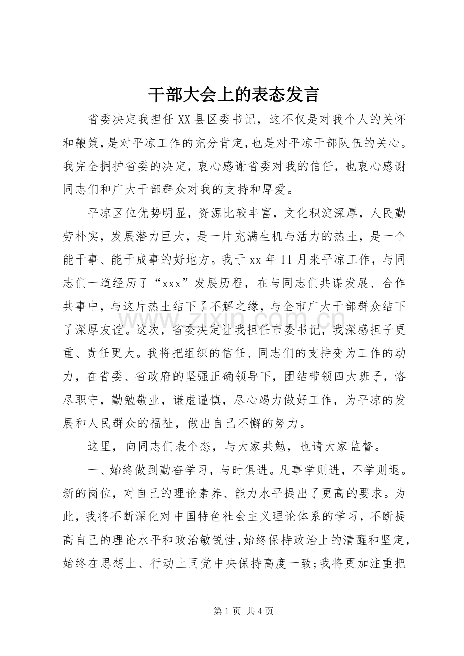 干部大会上的表态发言.docx_第1页