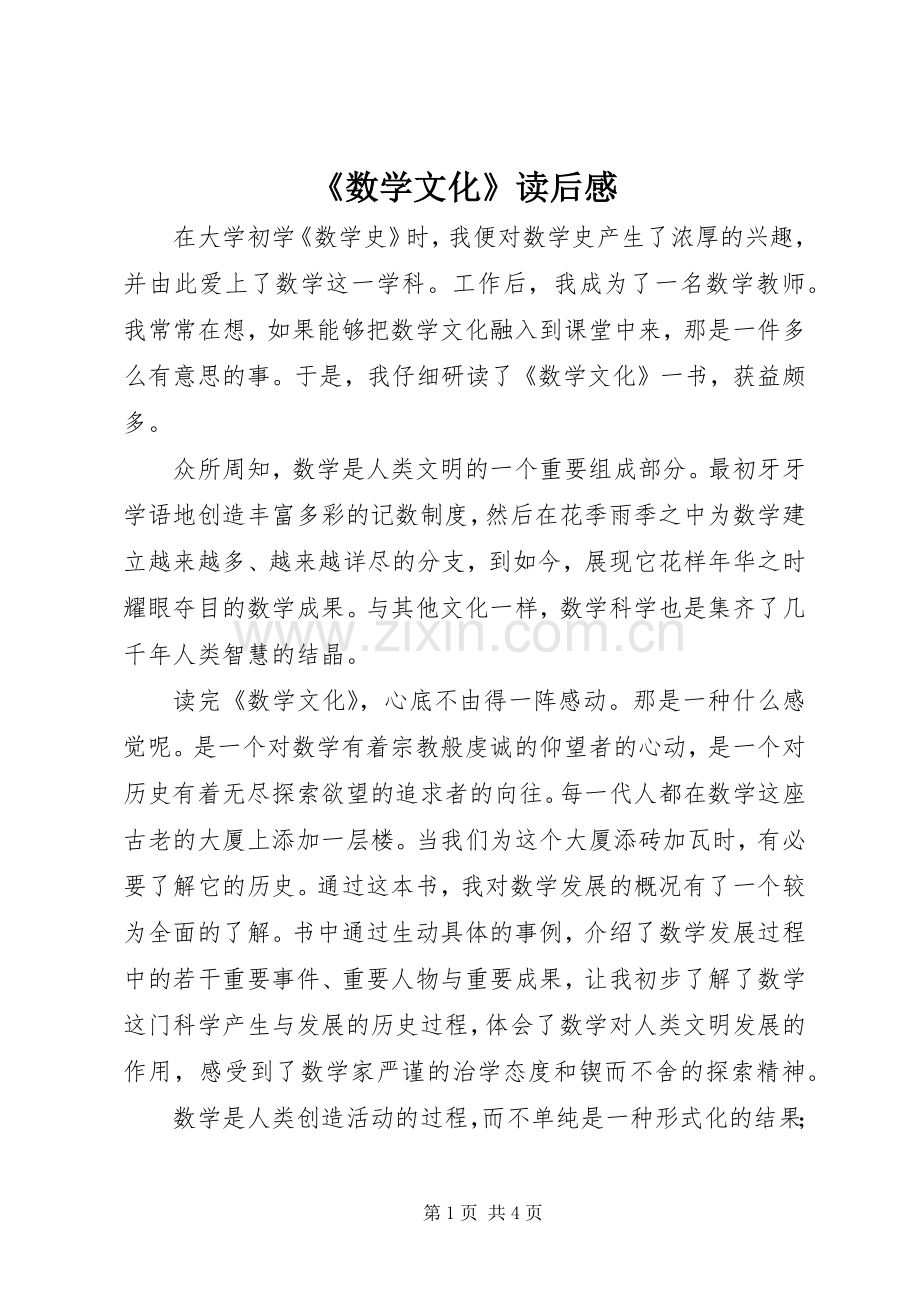 《数学文化》读后感 .docx_第1页