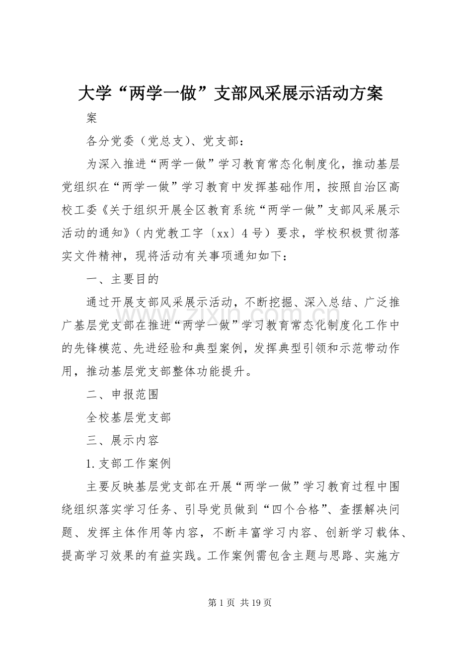 大学“两学一做”支部风采展示活动实施方案.docx_第1页